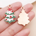 Pendentifs sapin de Noël en alliage avec émail blanc et vert pour la création de bijoux - Breloque Sapin de Noël Doré (14184)