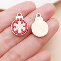 Pendentif flocon de neige en émail rouge et or pour bracelets de Noël DIY - Breloque Flocon Rond Rouge (14205)