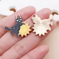 Enamel black cat with yellow sun and stars alloy pendant for DIY jewelry making - 1 Piece (28x25mm)