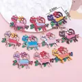Set of 10 colorful cartoon cat alloy pendants with flowers and oil drip finish - Enamel Printed Branch Cat (SN1582)