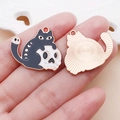 Enamel black cat and skull halloween pendant with golden metallic texture on the back - 1 Piece/Pack (28x24mm)