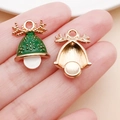Pendentif de cloche de renne de Noël en émail vert et doré pour la création de bijoux DIY - Cloche de Noël Verte (14285)
