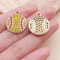 Macro shot of baseball charms with yellow rhinestones and red enamel stitching details - Yellow Rhinestone Softball Style (24940)