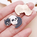 Enamel black cat and skull pendant with rose gold finish for DIY jewelry making - 1 Piece (26x24mm)