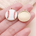 Detail of round baseball pendant showing red stitching on white enamel and alloy back - White Softball Style (24938)