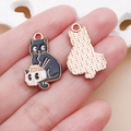 Enamel black cat skull charm with rose gold metal back for DIY jewelry making - 1 Piece (15x25mm)