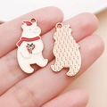 Pendentif ours de Noël en émail pour bijoux DIY aux couleurs festives rouge et blanc - Breloque Ours Polaire Cadeau (23818)