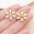 Pendentif flocon de neige doré avec émail blanc et cristal pour bijoux DIY - Breloque Flocon de Noël Blanc (24968)