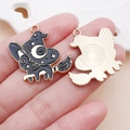 Enamel black cat witch on broomstick charm pendant for DIY Halloween jewelry making - 1 Piece (30x28mm)