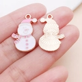 Pink and white enamel snowman charms in rose gold metal with front and back view - Pink White Christmas Snowman Style (25465)