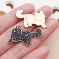 Black enamel cat charms for DIY jewelry making with celestial gold symbols and metal back - 1 Piece (21x13mm)