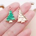 Kerstboom hangers van roségoud legering met groen emaille voor DIY sieraden maken - Groene Emaille Kerstboom Hanger (12510)