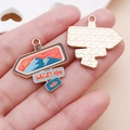 Detail of alloy vacation sign charm with sun and mountain motifs for DIY jewelry - Blue Vacation Sign Style