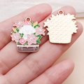 Détail du pendentif DIY en alliage avec lys rose et chiot pour bijoux artisanaux - Chien Bichon Frisé Lys Plante en Pot Émail Rose (25000)