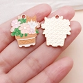 Detail of cute cat potted plant enamel alloy pendants with rose gold textured back - Orange Enamel Potted Plant Dog Flower Corgi (24997)