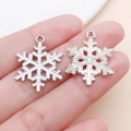 Colgantes de copo de nieve en esmalte blanco y plata para bisutería y pulseras - Estilo de Copo de Nieve de Navidad Hexagonal Blanco (12646)