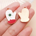Kersthandschoen hanger in rood en wit emaille met groene sneeuwvlok voor DIY-sieraden - Witte Kerst Handschoen (12262)