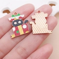 Ciondolo gatto nero in scatola regalo di Natale in smalto per creazione gioielli fai-da-te - Ciondolo Gatto in Scatola Regalo Rosso (25260)