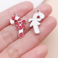 Colgante de bastón de caramelo navideño con lazo rojo y esmalte blanco para joyería DIY - Estilo de Bastón de Caramelo Rojo (19657)