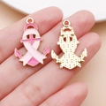 Ciondolo ancora croce smaltato rosa con retro dorato per creazione gioielli fai da te - Ciondolo Nastro con Fiocco e Ancora Rosa (24867)