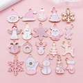 Set de 20 colgantes navideños rosa y blanco de aleación esmaltada para bisutería - Serie de Navidad Rosa y Blanca Surtido Mixto (SN1585)