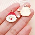 Colgantes de Papá Noel esmaltados en rojo y blanco con base de metal dorado para DIY - Papá Noel Rojo y Blanco (12523)