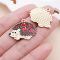 Close-up of cute hedgehog alloy pendant with enamel finish for DIY jewelry making - Coffee Brown Drip Oil Apple Hedgehog Charm (25073) / 22x26x2mm