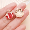 Colgantes de caja de regalo de Navidad en esmalte rojo con strass para pulseras DIY - Caja de Regalo de Navidad Roja (12531)