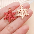 Colgantes de copo de nieve de esmalte rojo y oro para joyas DIY en la punta del dedo - Pieza de Copo de Nieve de Navidad Roja (25462)