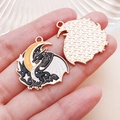 Dark dragon with white wings holding a golden crescent moon enamel charm pendant - Yellow Moon Western Flying Dragon Style (25225)