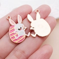Macro view of Easter bunny charms with enamel finish and textured metal back for DIY - Pink Easter Striped Bunny Egg (25142)