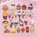 DIY food charms set featuring mini burgers, fries and pizza in colorful enamel alloy - Enamel Food Burger Ice Cream Cone Egg Drink 25 Models Set (SN1560)