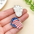 Detail of lip-shaped US flag enamel pendants with metal texture for DIY jewelry making - Silver Blue Tongue (23535)