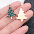 Golden Christmas tree alloy charms with green enamel and red ornaments for DIY jewelry - Enamel Red and Green Spotted Christmas Tree (8861)