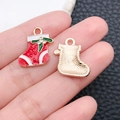 Red Christmas stocking charm in gold alloy with enamel finish and rhinestone for DIY jewelry - Enamel Red Rhinestone Christmas Sock (8862)