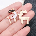 DIY Christmas reindeer metal pendants in white enamel and gold finish for jewelry making - Enamel Red and White Rhinestone Christmas Deer (8864)