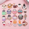Mix of 20 cute enamel cat and coffee alloy charms for DIY jewelry making and crafts - Enamel Food Coffee Cup Series 20 Models Set (SN1559)