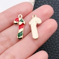 Christmas candy cane charm with red and green enamel on gold alloy for DIY jewelry - Enamel Red and Green Christmas Candy Cane (8866)