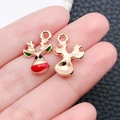 Christmas reindeer charms with red nose oil-drop finish and gold-plated metal back - Enamel Christmas Deer Head (8867)