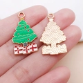 Kerstboom hangers van legering voor DIY-sieraden met groen emaille en goudkleur - Groene kerstboom / 28x16mm