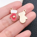 Red enamel Christmas glove pendant with golden snowflake pattern for DIY jewelry - Drip Oil Red Christmas Snowflake Glove (9901)