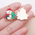 Emaille kerstpinguïn bedeltje met rode muts en gouden achterzijde voor DIY sieraden - Rode Kerstboom Pinguïn / 25x19mm