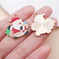 Kerstman bedeltje van legering met emaille voor DIY armbanden en halskettingen - Witte Piano Muziek Kerstman / 24x24mm