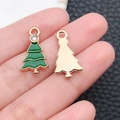 Green enamel Christmas tree charm with white rhinestone and gold-plated back for DIY jewelry - Enamel Green Rhinestone Christmas Tree (9903)