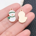 Pair of Christmas snowman alloy charms with white oil drop finish and green scarf accents - Drip Oil Green Scarf Christmas Snowman (9905)
