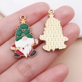 Ciondoli natalizi a forma di gnomo e albero in smalto colorato con retro dorato - Gnomo Verde / 30x18mm