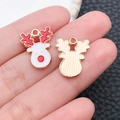 Christmas reindeer alloy pendant with white and red enamel finish for DIY jewelry - Enamel White Christmas Reindeer Head (9906)