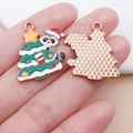 Ciondolo natalizio a forma di procione smaltato con retro dorato per gioielli fai-da-te - Procione Albero di Natale / 25x22mm