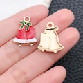 Christmas alloy bell charm with red enamel and green bow detail for DIY jewelry - Enamel Red Christmas Bell (9907)