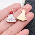 Christmas tree alloy pendant with white enamel and golden bead detail for DIY jewelry - Enamel White Christmas Tree Red Star (9909)